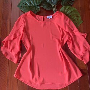 VIAJAY Coral Ruffled Sleeve Blouse